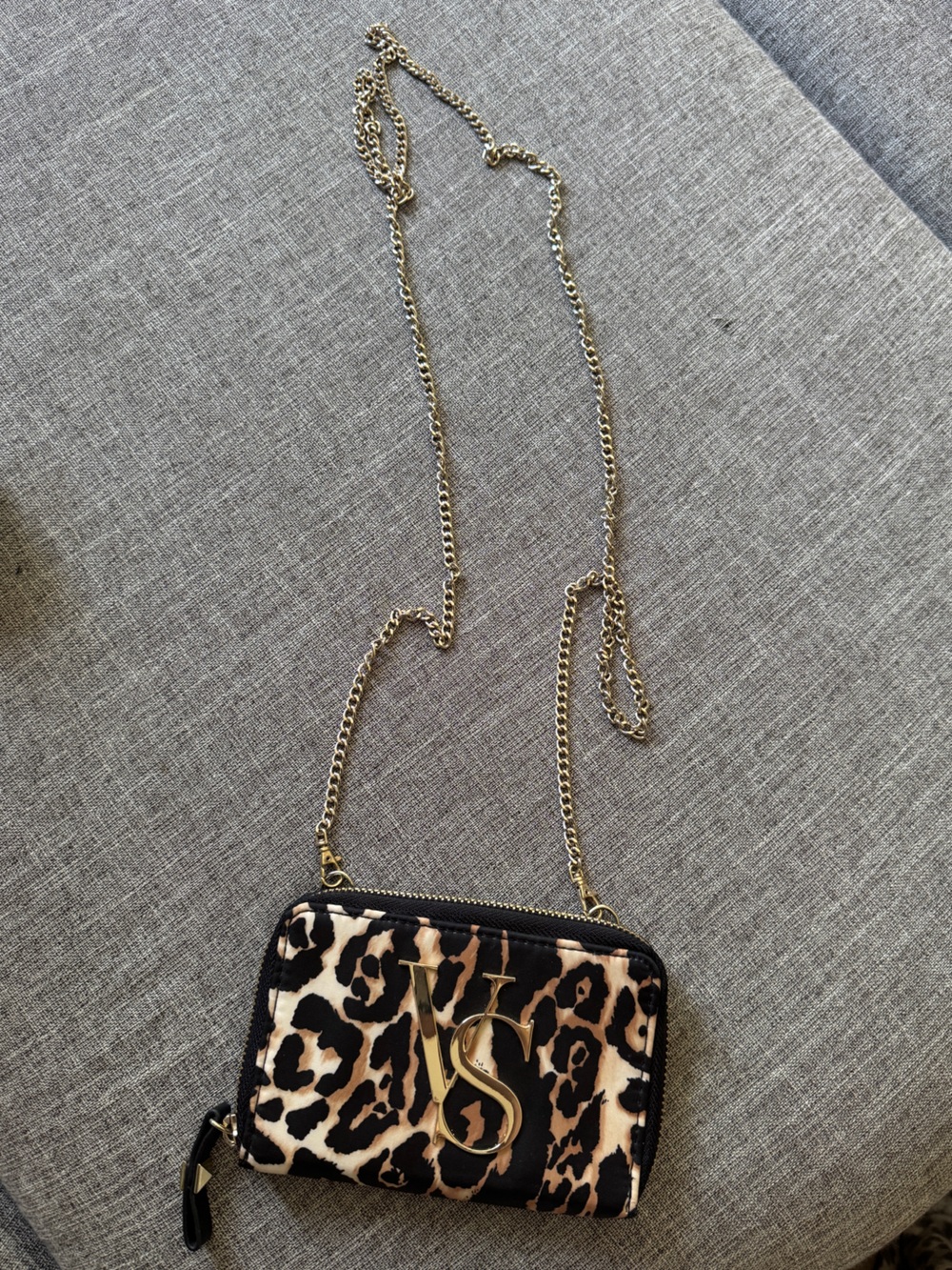 Victoria's Secret Leopard Print Crossbody Wallet with Gold Chain Strap